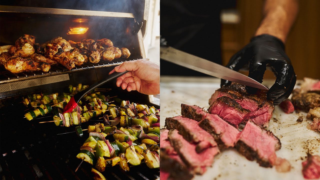 Grilling steaks, wings, and veggie skewers on the Twin Eagles C-Series Gas Grill with Pirch