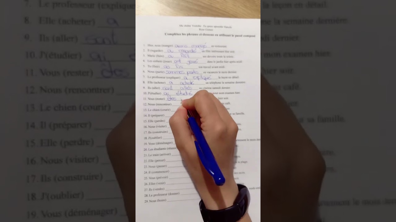 Exercice de français au passé composé