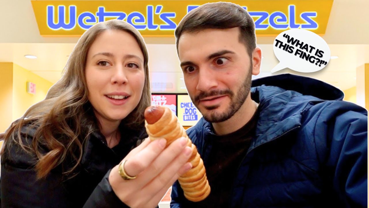 My Italian Husband Tries Classic American Mall Pretzels!!
