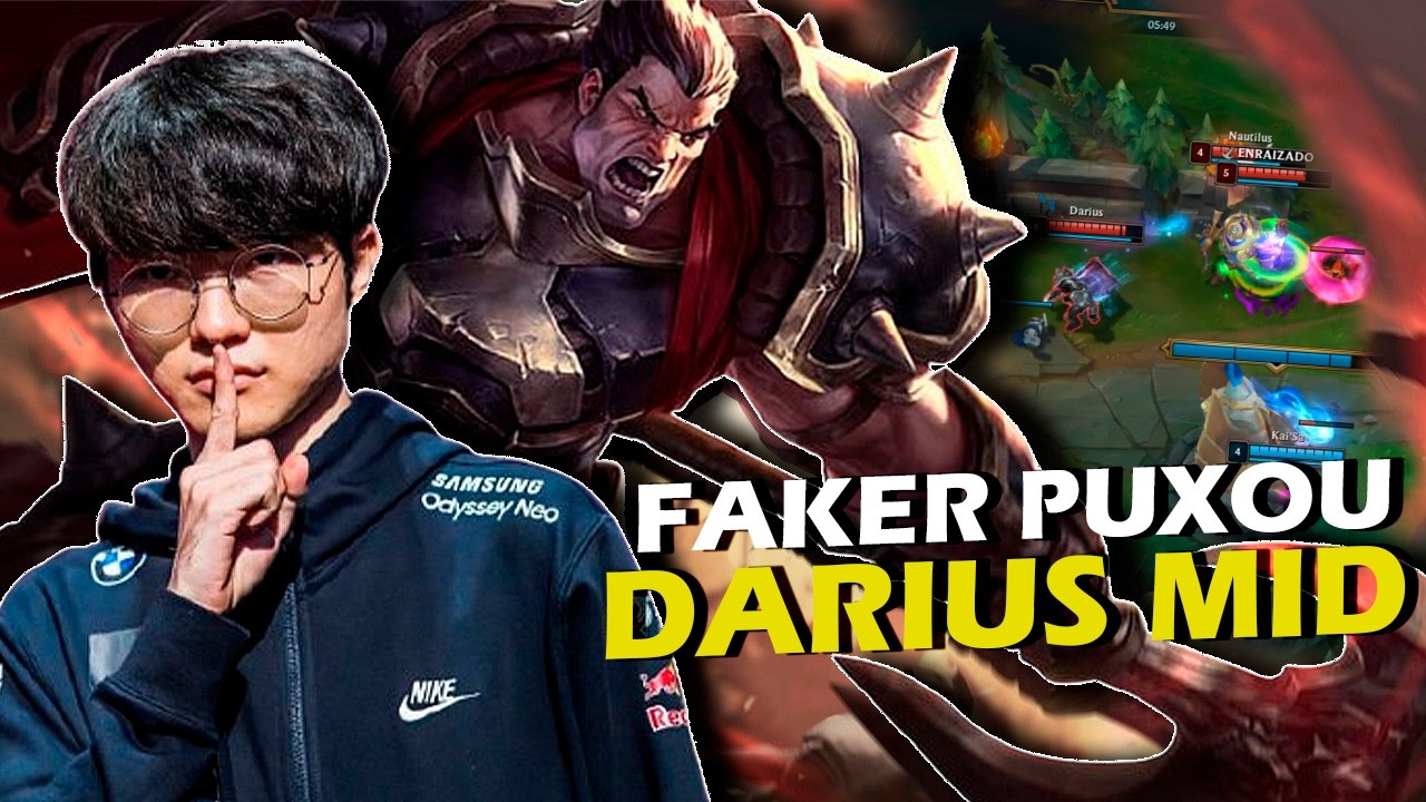 T1 FAKER INOVANDO no META? PUXOU UM DARIUS MID E DESTRUIU O JOGO