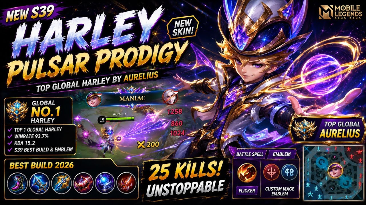 NEW S39 HARLEY PULSAR PRODIGY! 🌌 Top Global Harley by Aurelius | Best Build & Gameplay MLBB 2026