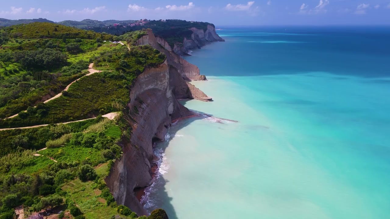 Corfu Cape drastis (&Alpha;&kappa;&rho;&omega;&tau;ή&rho;&iota; &Delta;&rho;ά&sigma;&tau;&eta;&sigmaf;) landscapes, Ionian Islands Greece 2019.05 aerial video