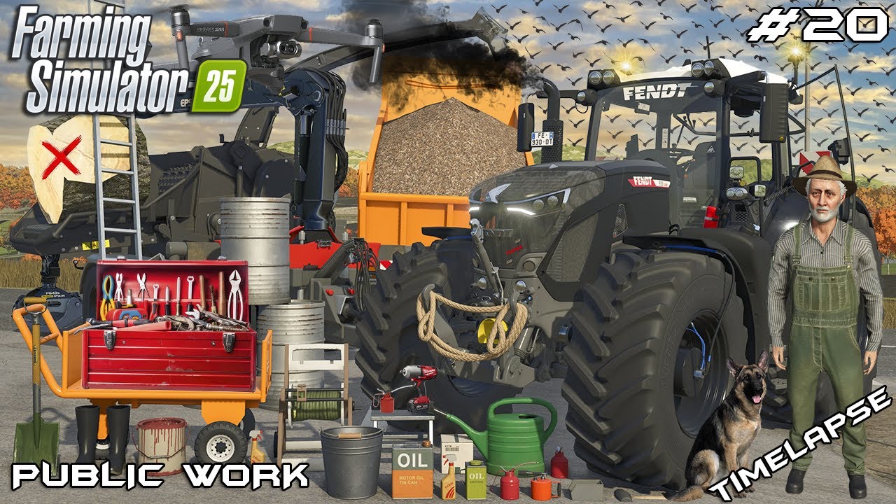 WOOD CHIPPING FALLEN TREES with FENDT 930 & JENZ 🌳| PUBLIC WORK | Farming Simulator 25 | EP 20