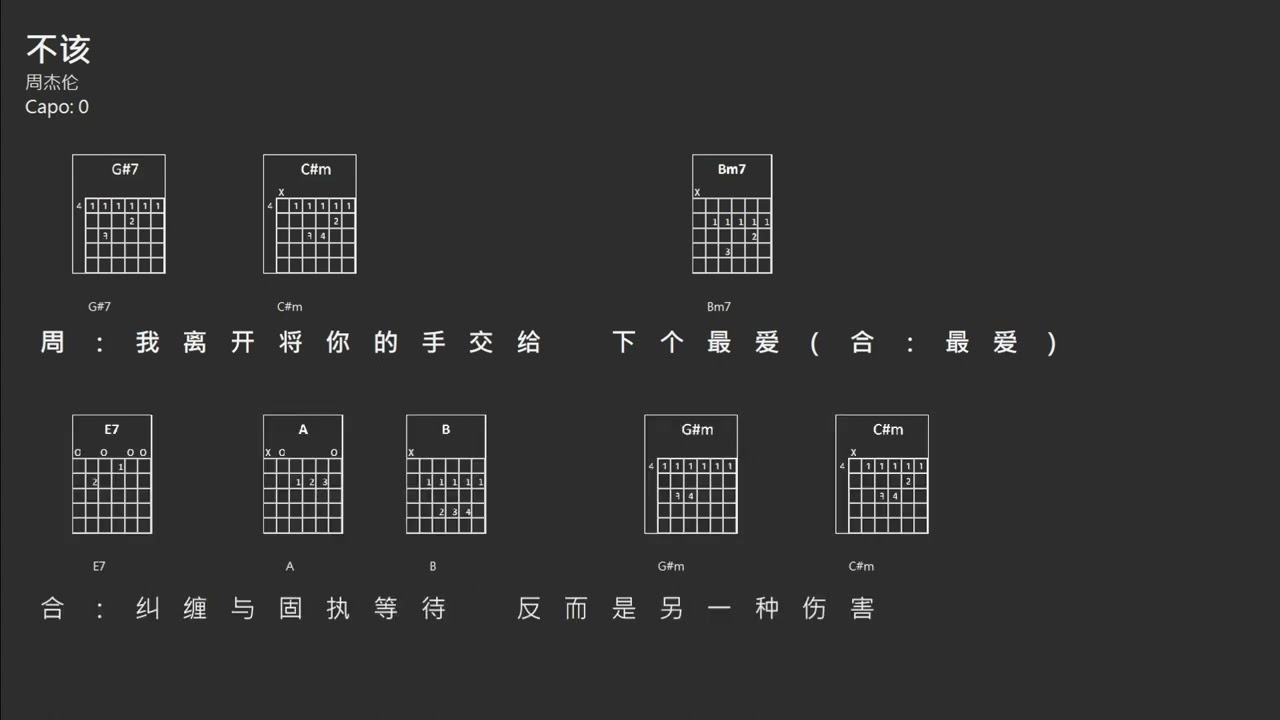 Jay Chou 周杰伦 - 不该 吉他谱 歌词
