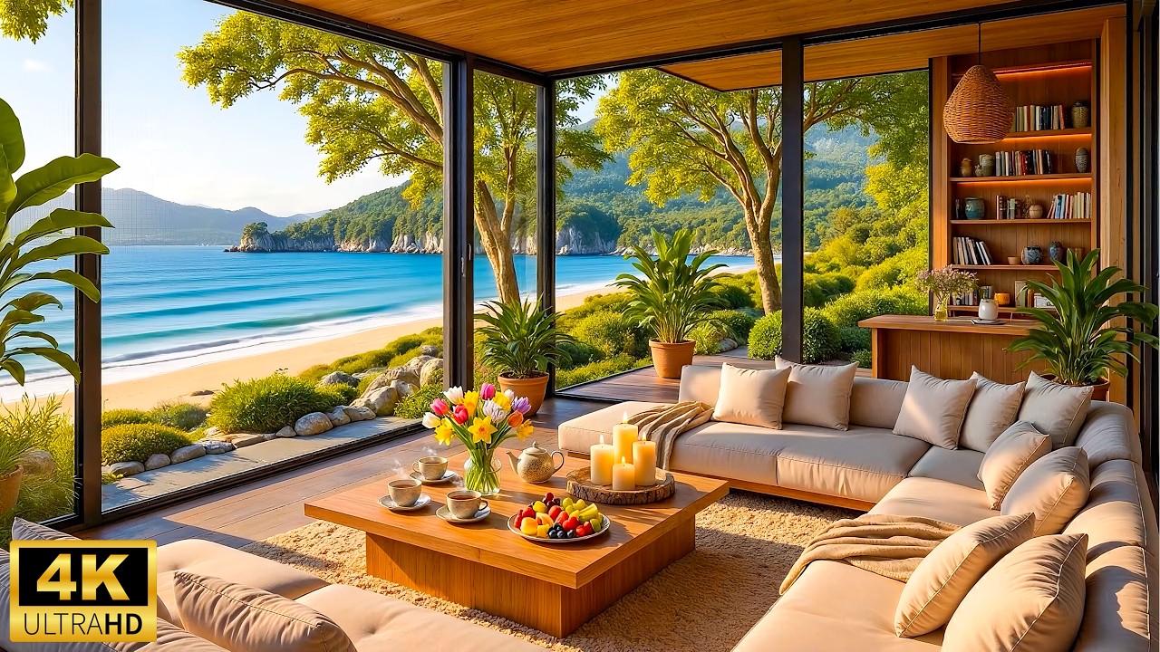 Cozy Spring Beach House Retreat 🌷 Peaceful Piano Music & Sounds of Ocean for Deep Sleep