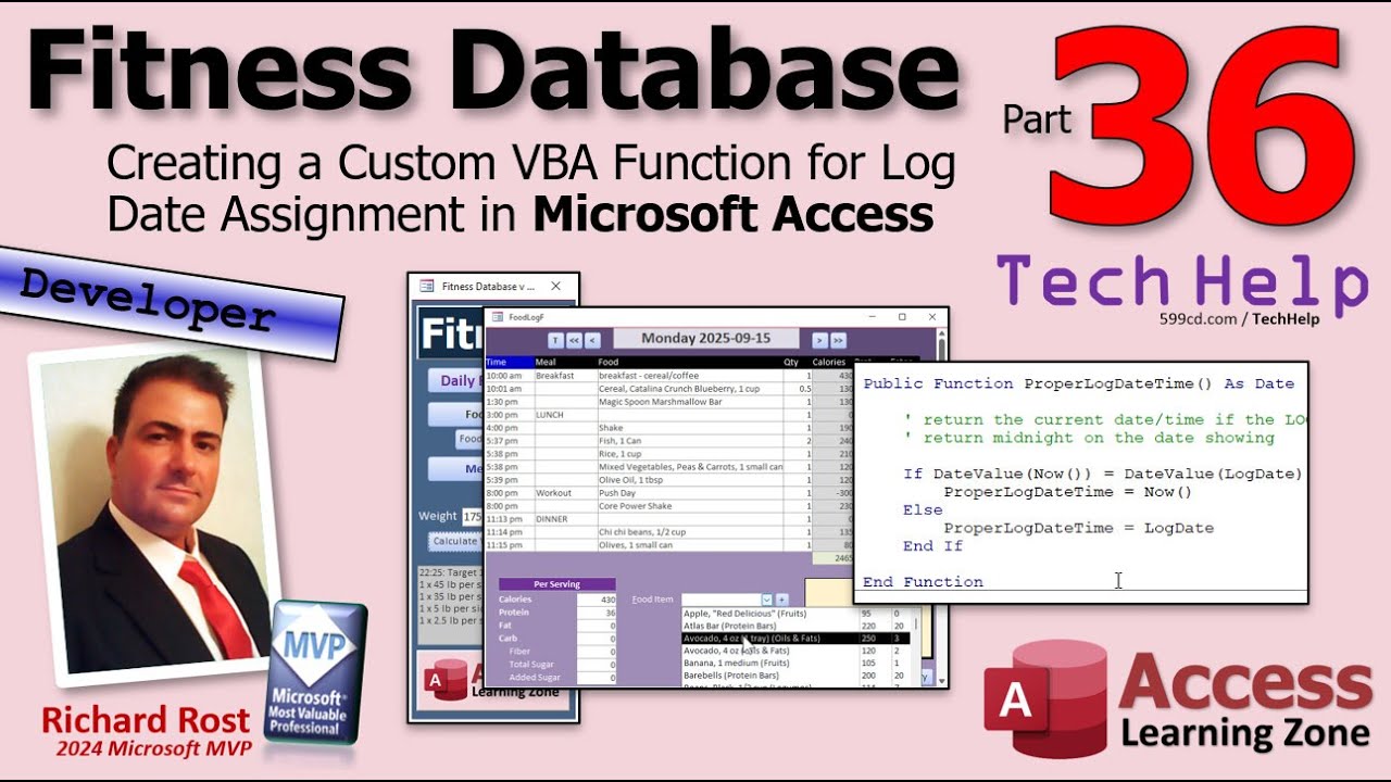 Microsoft Access Fitness Database Part 36:  Creating a Custom VBA Function for Log Date Assignment