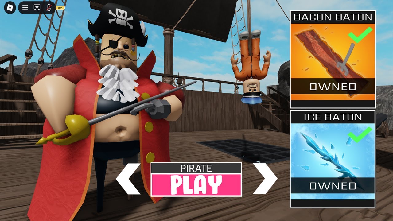 PIRATE BARRY'S PRISON RUN! (OBBY) - ICE & BACON BATON New Item Unlocked All Morphs Gameplay