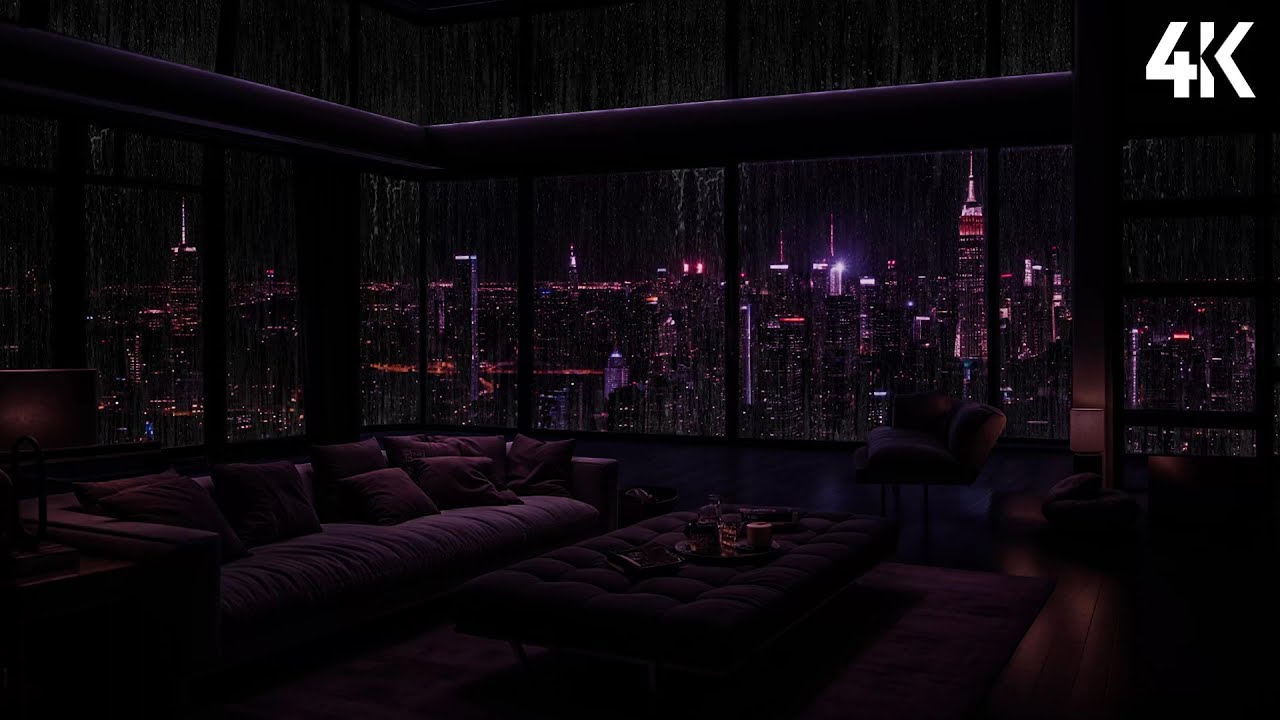 No Ads | Luxury NYC Penthouse at Night 🌧️ City Ambience for Deep Sleep