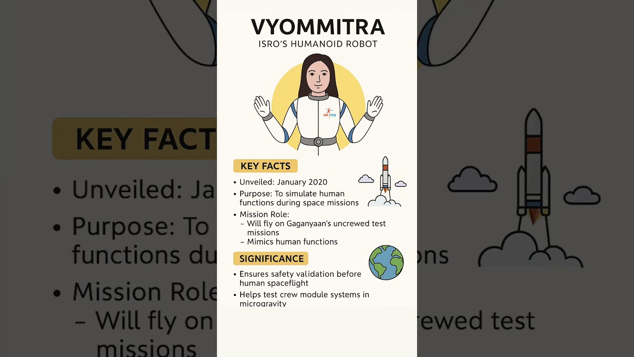 🤖 Vyommitra &ndash; ISRO&rsquo;s Space Humanoid Robot | Gaganyaan Mission | UPSC/UPPCS Current Affairs
