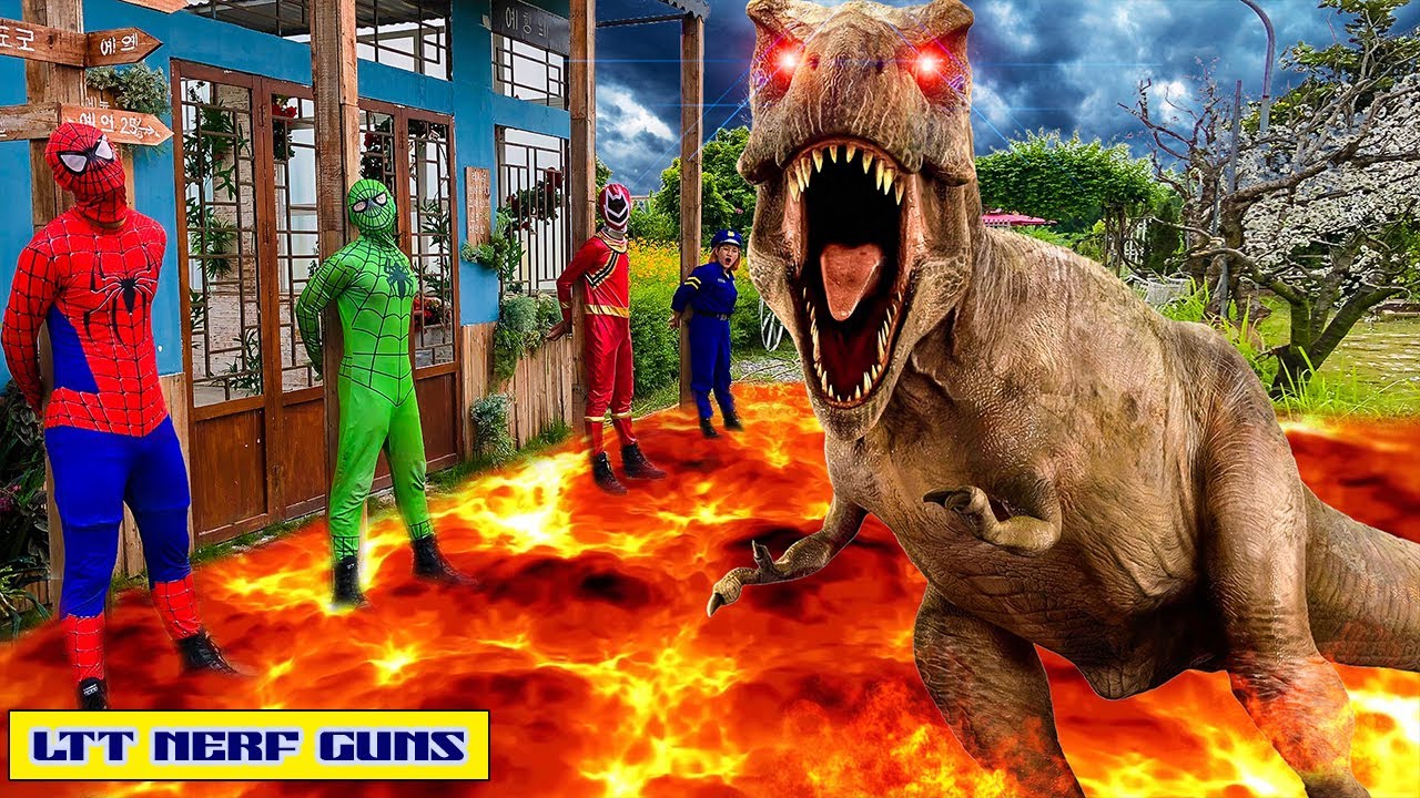 LTT Nerf Guns: Spider Man X Warriors Nerf Gun Fight Mask Criminal Group Destroy The Tyrant Dinosaur