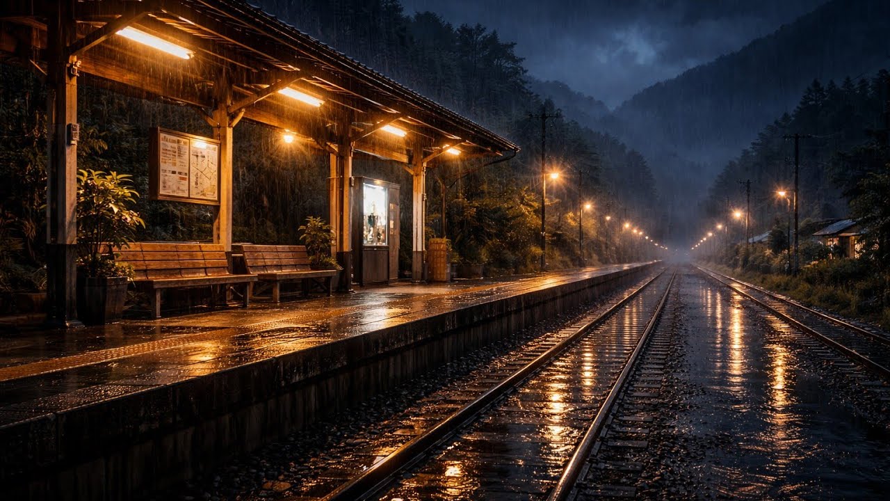 Quiet Rain at a Japanese Mountain Train Station | Deep Sleep Sounds | 1 Hour