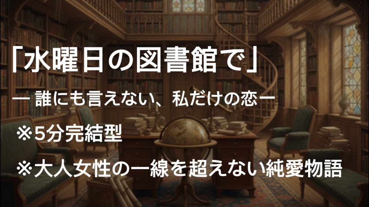 【大人女性向けの短編恋愛】－水曜日の図書館で―※5分完結型です。 #切ない純愛物語 #40代女性#50代女性#60代女性 #朗読