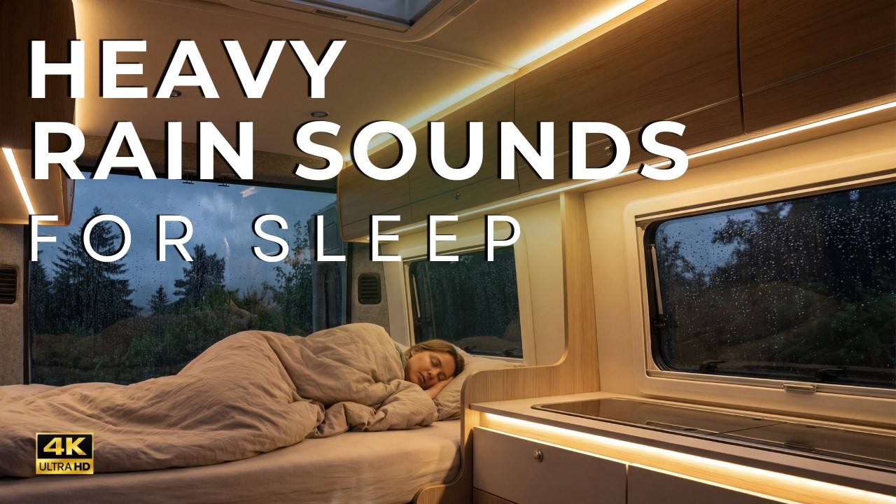 Heavy Rain on Campervan Roof for Sleep | Forest Night Ambience (4K)