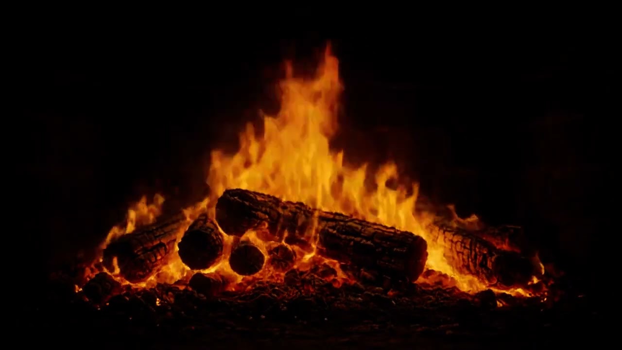 Night Fireplace with Crackling Fire Sounds 🔥Cozy Fireplace Dark Fireplace Noises Black Screen