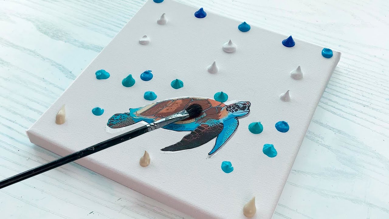 Cute Sea Turtle Under Water Painting with Acrylic / Under the Sea Painting idea for Beginners