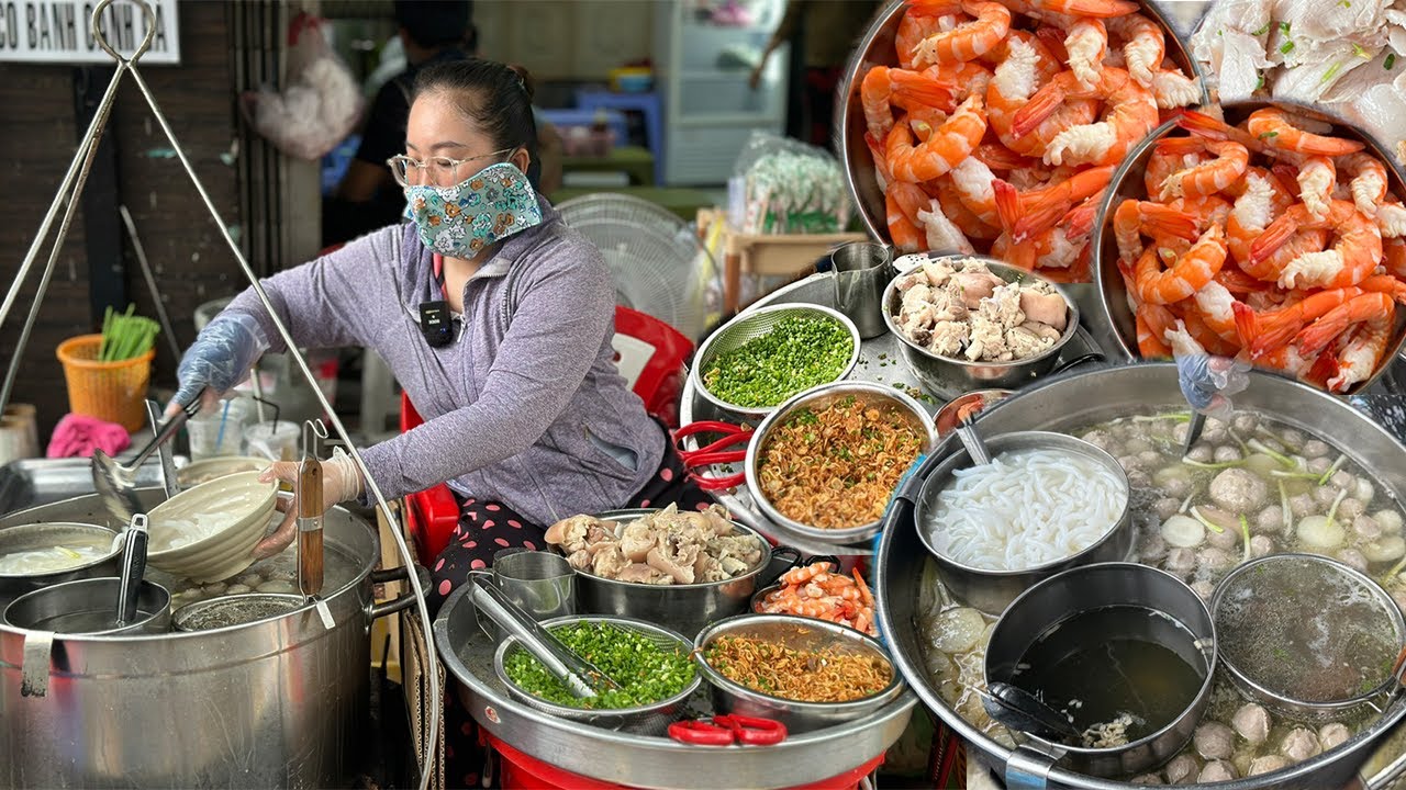 B&aacute;nh Canh g&aacute;nh 50k si&ecirc;u đặc biệt T&ocirc;m Thịt B&ograve; Vi&ecirc;n độc đ&aacute;o trụng b&aacute;nh bằng nước l&egrave;o kiểu truyền thống