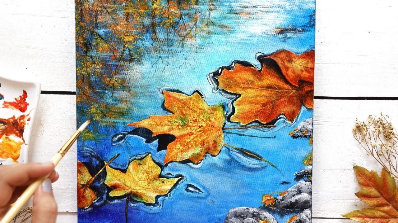 ✨''Welcome Autumn'' 🍁🍂Paint Floating Autumn leaves with me / Step by step Easy Technique