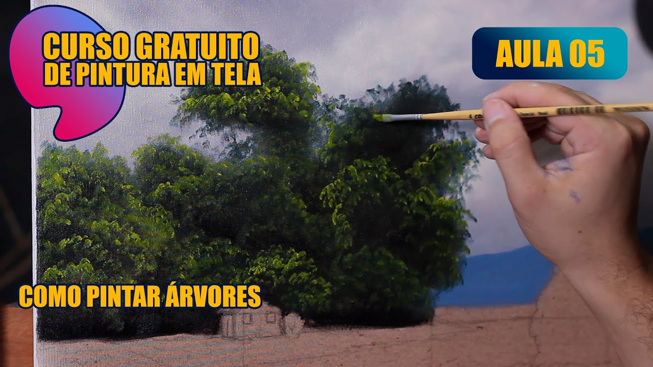 Curso Gratuito de Pintura em Tela - Aula 05 - Como pintar árvores