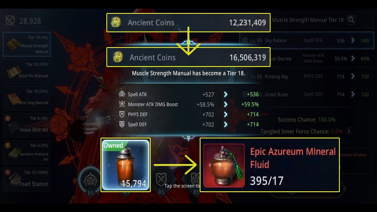 Farming for 1 Month in War Server = 4.3m AC = 15.8k Mineral Fluid = Muscle Strength Manual Tier 18