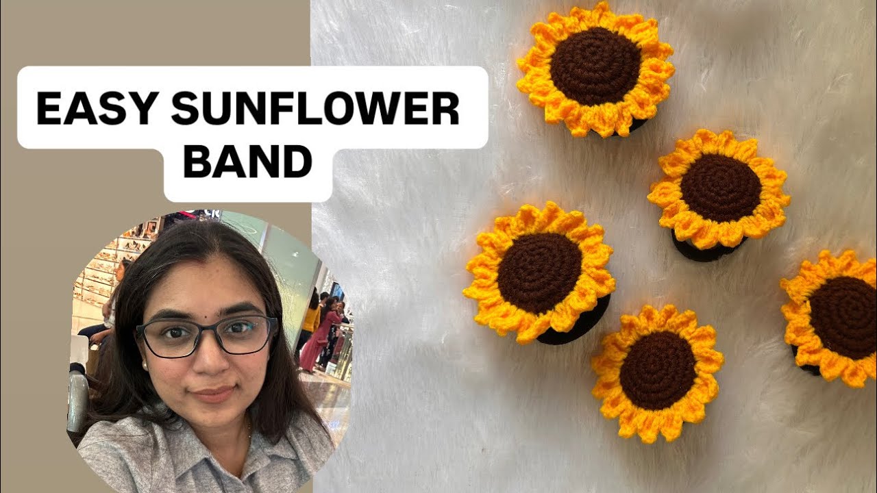 SIMPLE SUNFLOWER HAIR BAND CROCHET EASY STEP