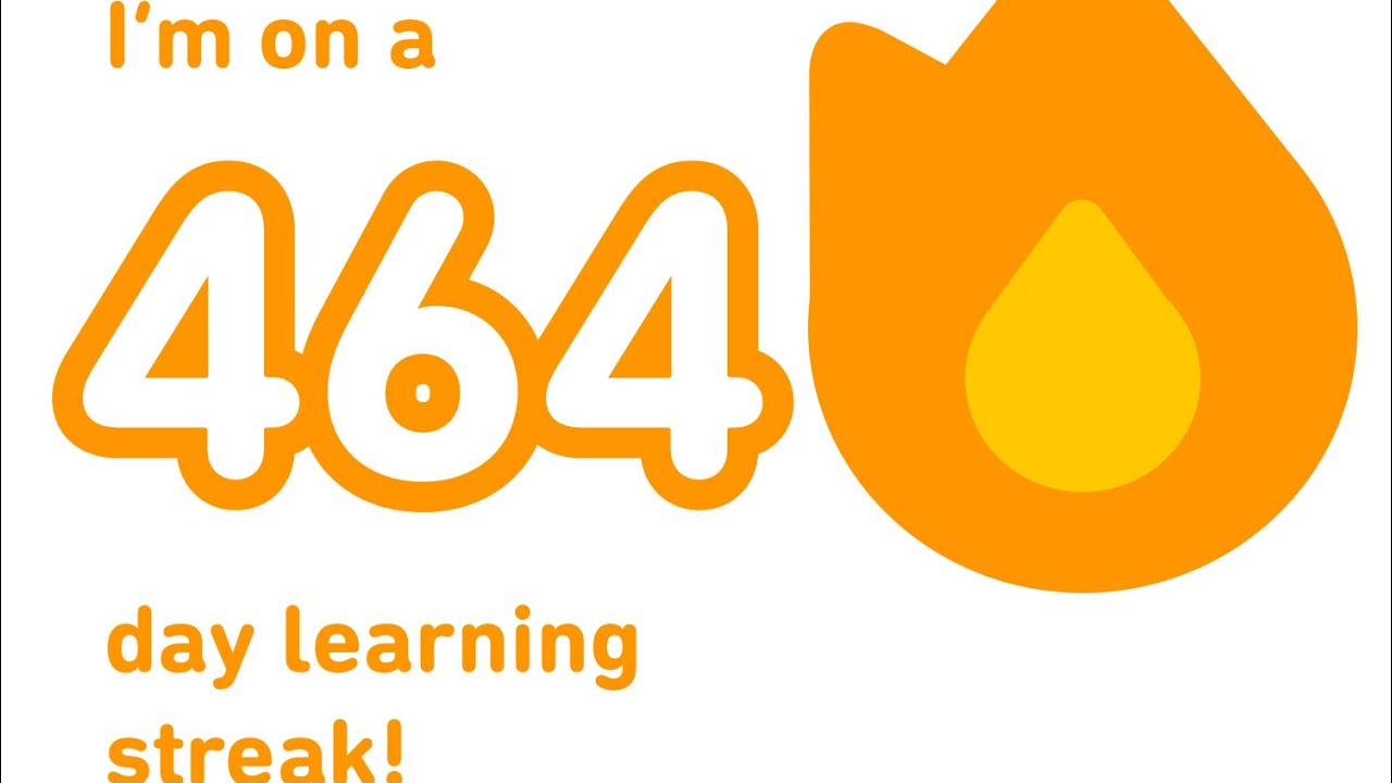 Duolingo Languages complete day streak 464 Week 57