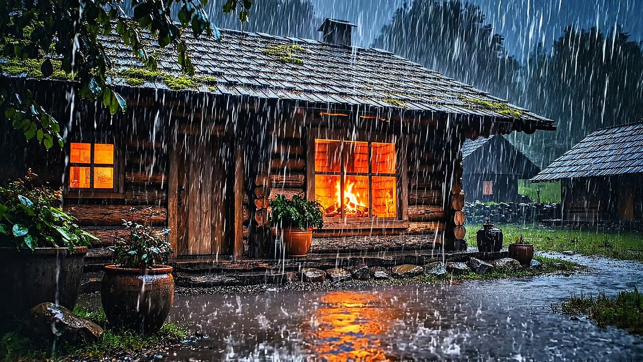 Cinematic Rain Storm 🌧️ 4K View from a Rustic Cabin Window, Visual Sleep Aid #4KRain #SleepAid