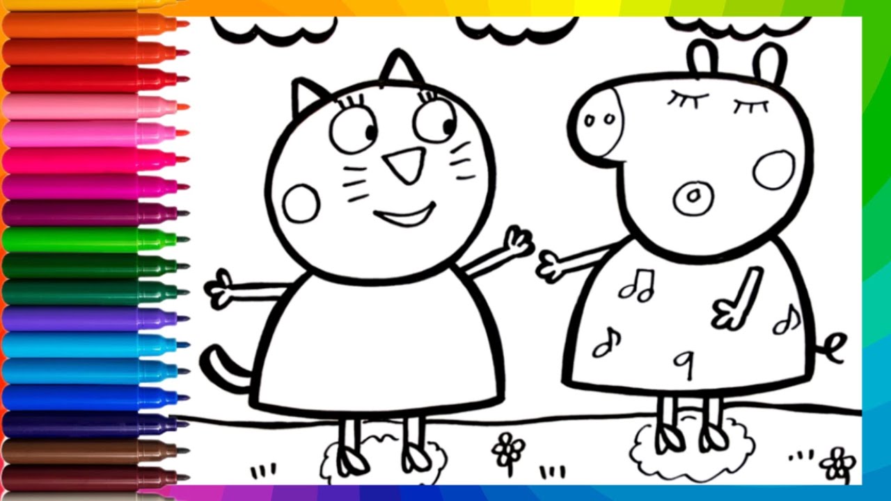 Peppa Pig and Candy Cat Drawing | How To Draw Peppa Pig Easy