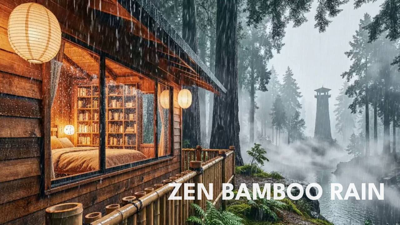 🔴 [Побег из реальности] Дождь из бамбукового леса в хижине Дзен и на Туманной реке для облегчения т