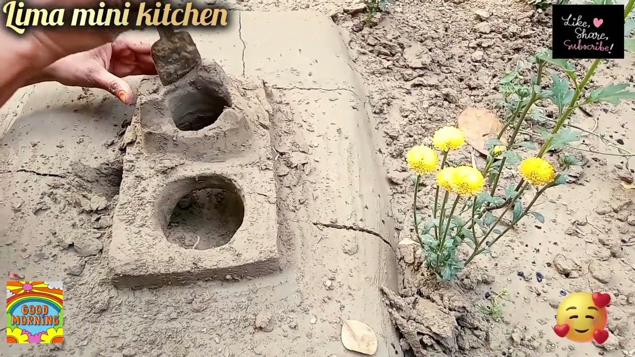 Mini Mud Kitchen 😍 | কাদামাটিতে ছোট জোড়া চুলা বানালাম | Lima mini kitchen