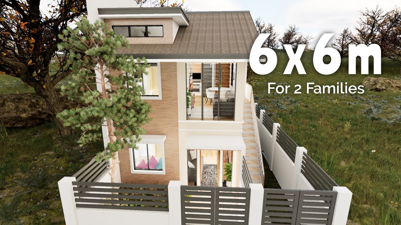 Low Cost Tiny House Design, 6x6 meters (36 sqm), for 2 Families (19.7x19.7 ft, 387.5 sqft)