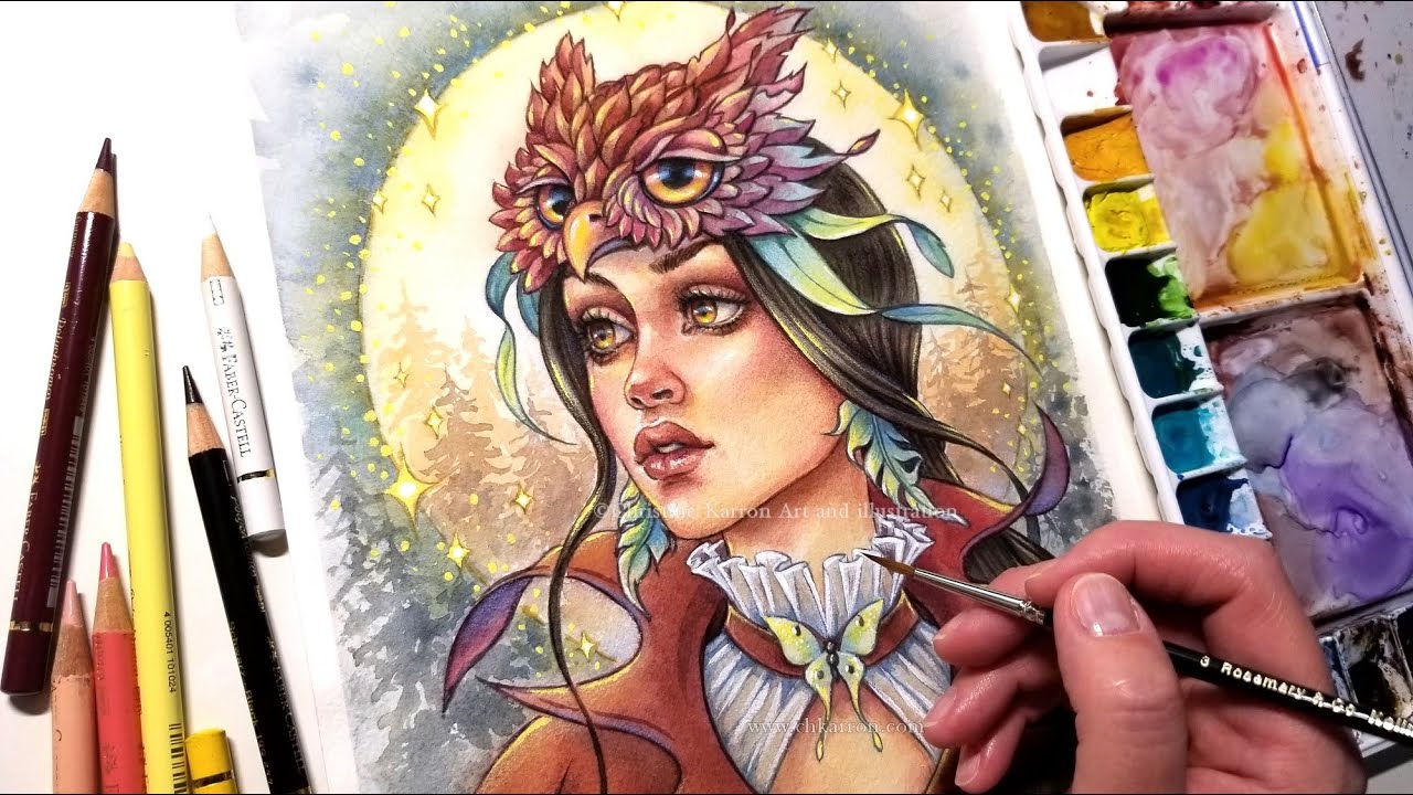 Watercolor (start to finish) - Owl Shifter - painting #illustration #coloring Christine Karron