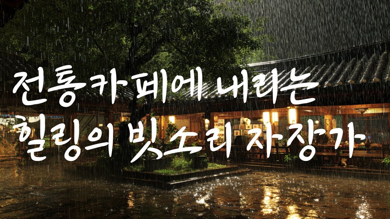 전통카페에 내리는 세찬 비, 빗소리 자장가, 숙면도움 힐링소리, 백색소음