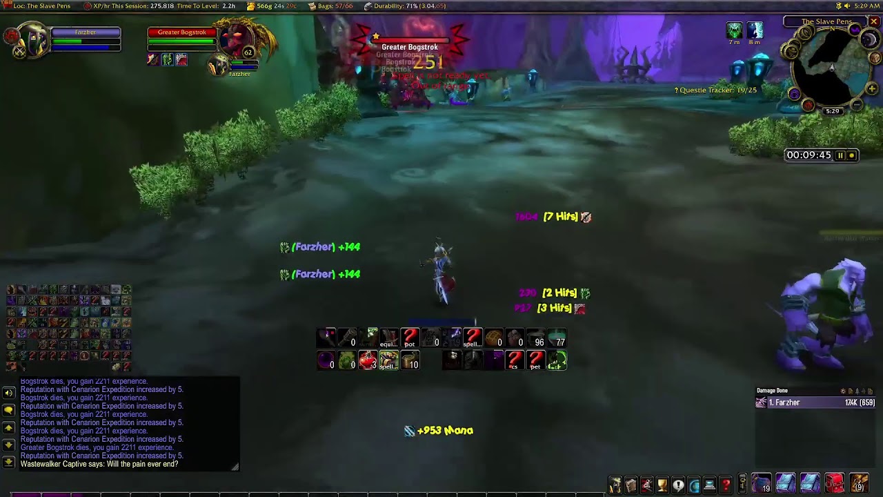 WoW classic TBC warlock leveling 300k xp / hour route slave pens solo