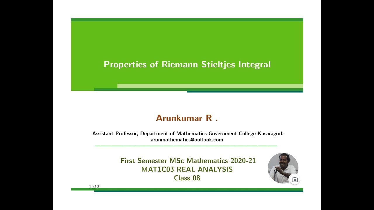 CLASS 08 Properties of Riemann  Stieltjes Integral  MAT1C03 REAL ANALYSIS