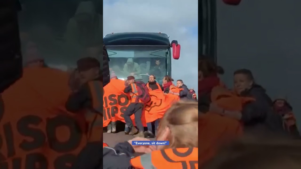 Just Stop Oil BLOCK Bibby Stockholm Migrant Bus