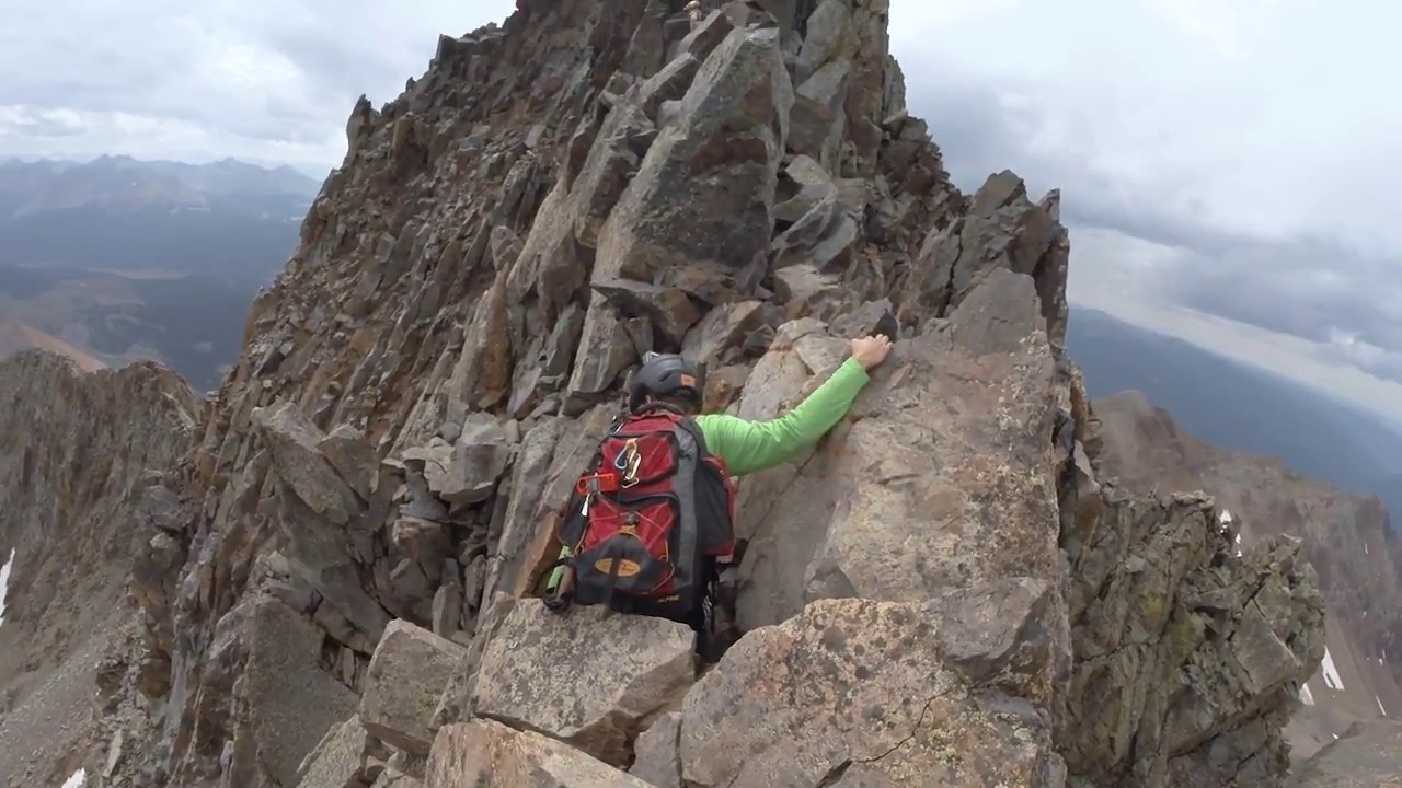 Climbing the Final 100' to the Summit of 14er Mt. Wilson