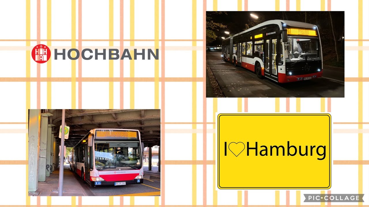 Hamburger Hochbahn Gelenkbusse MB O530G eCitaro und Diesel Mitfahrten Heckansicht von Neu nach Alt