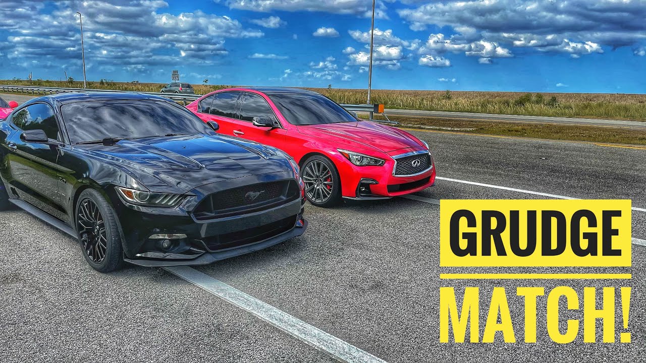 Q50 Red Sport FULL e85 vs FBO e85 Mustang 5.0!