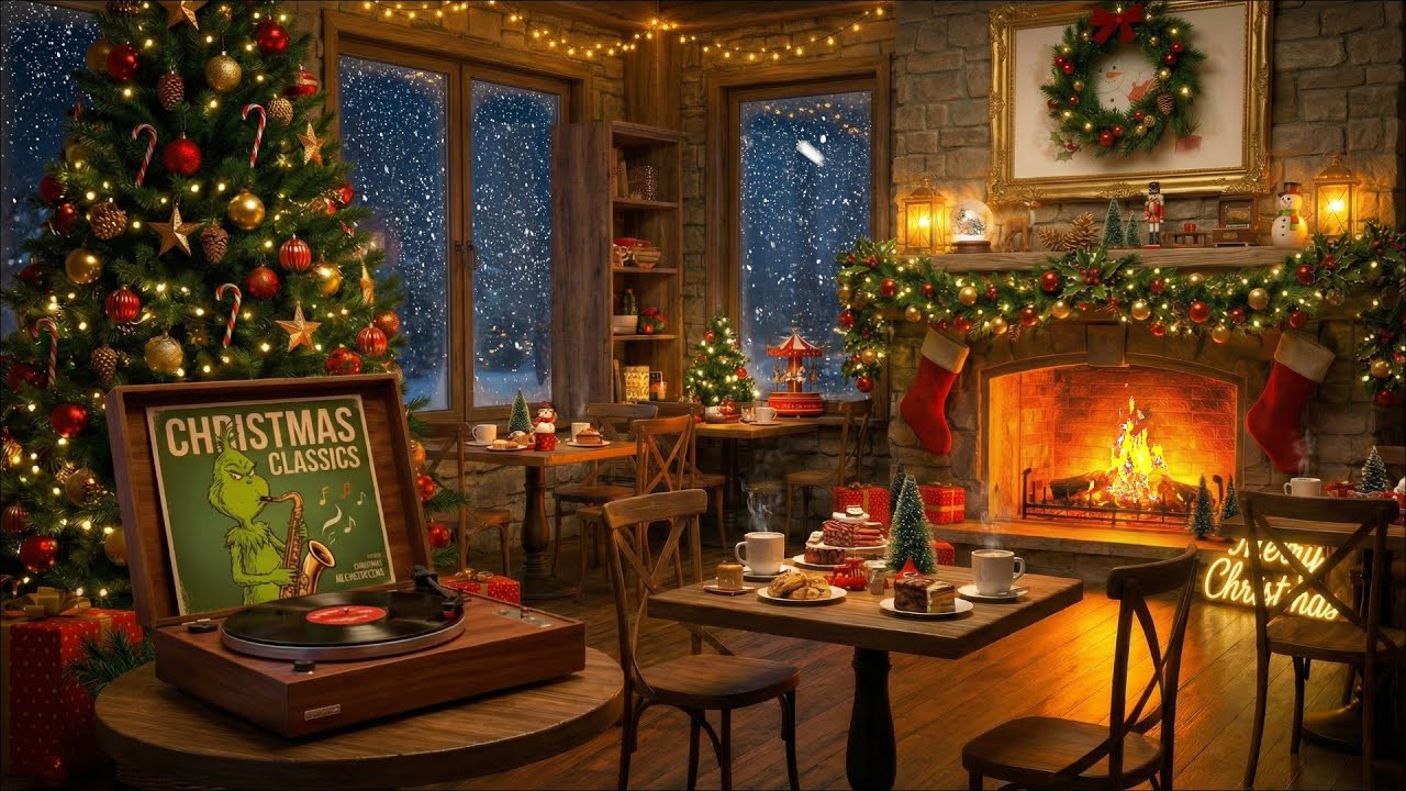Classic Christmas Songs w/ Beloved Holiday Music🎄Cozy Fireplace Cafe