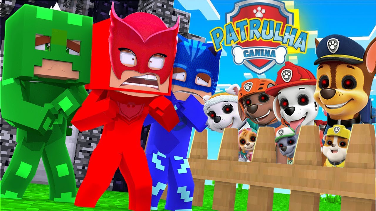 BASE 500% SEGURA DOS PJ MASKS CONTRA A PATRULHA CANINA EXE NO MINECRAFT