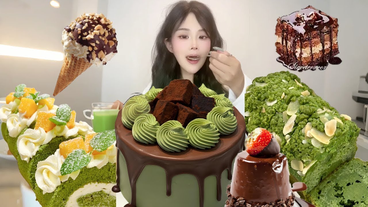Asmr🍰Eating Chocolate matcha cake🍰 (Soft And Waxy Sound) 크림丨먹방丨Mukbang丨Satisfying丨Eatings
