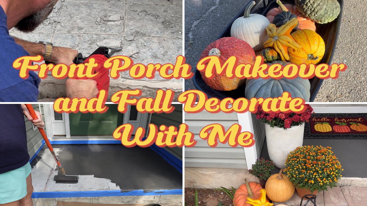 Front Porch Entry Makeover ~ Tile removal, Paint & Fall Decorate 🍂🍁