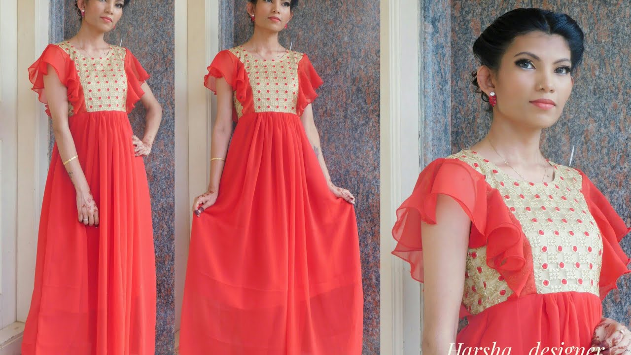 Ruffle party wear gown cutting and stitching malayalam ❤👗👗