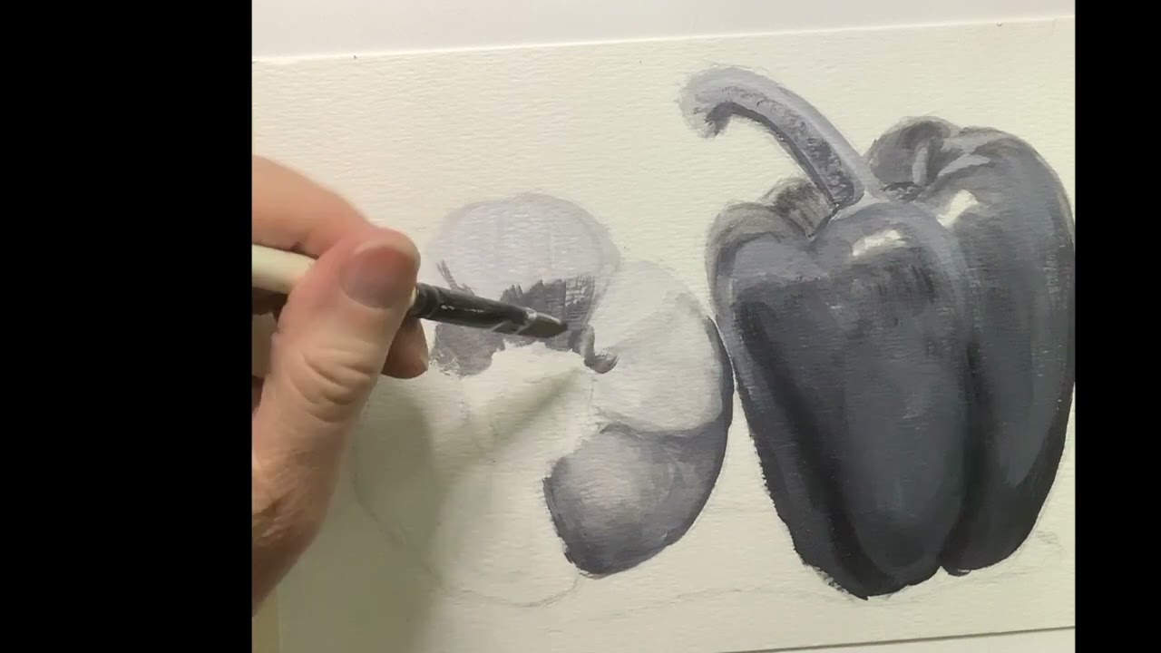 Grisaille in acrylics - bell peppers