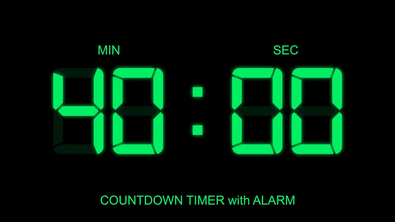 40 Minute Countdown Timer with Alarm on Start and Finish time , glowing Digital Clock Timer Free!