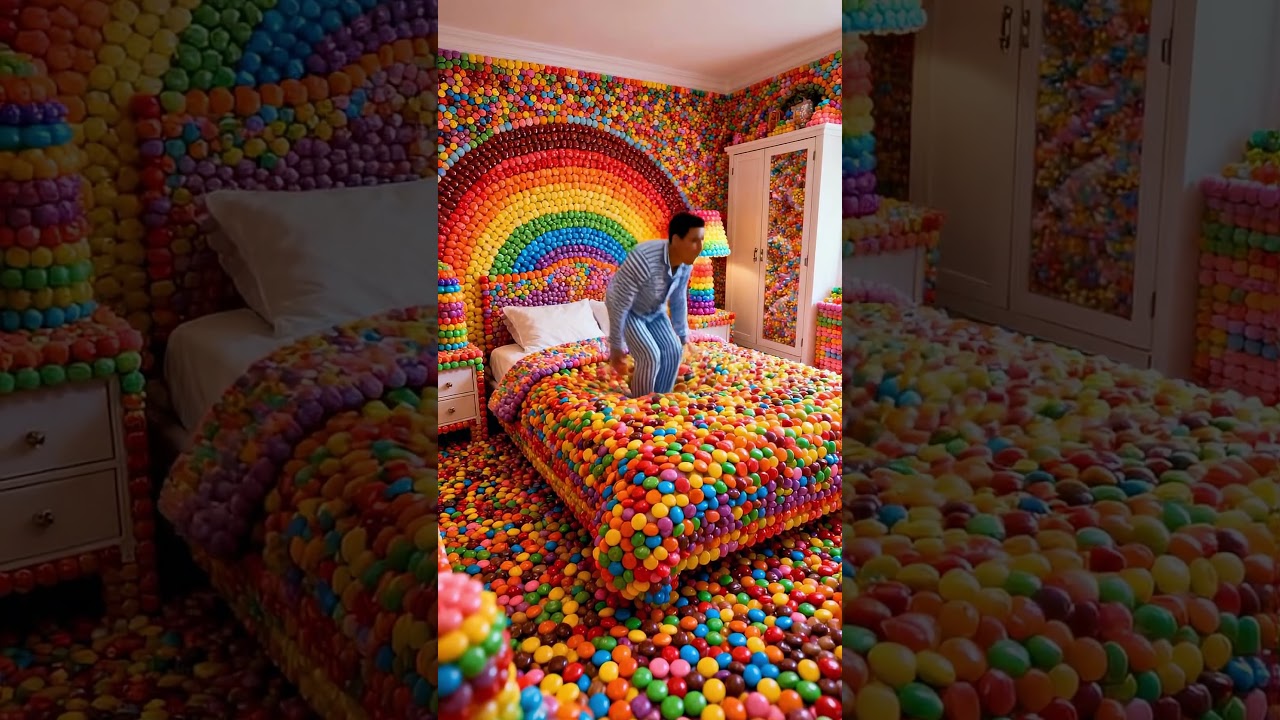 Il saute dans un lit de BONBONS ! 🍬🌈