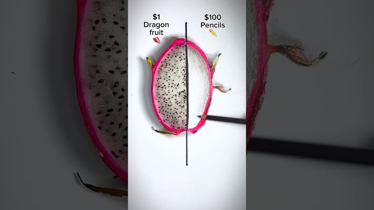 ✏️$1 DRAGON FRUIT vs $100 COLOR PENCILS! #shorts #art #drawing #dragonfruit