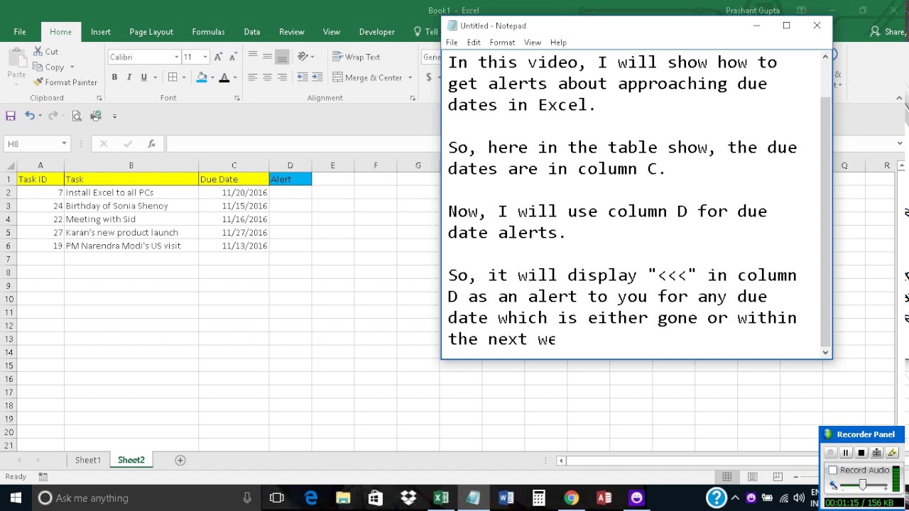 Get alerts about approaching due dates in Excel