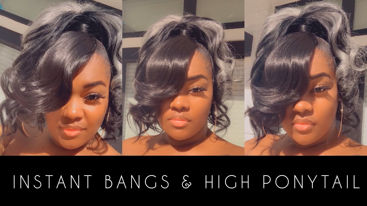 HOW TO: *NO GLUE* BANGS & HIGH SLEEK PONYTAIL | Tatiaunna