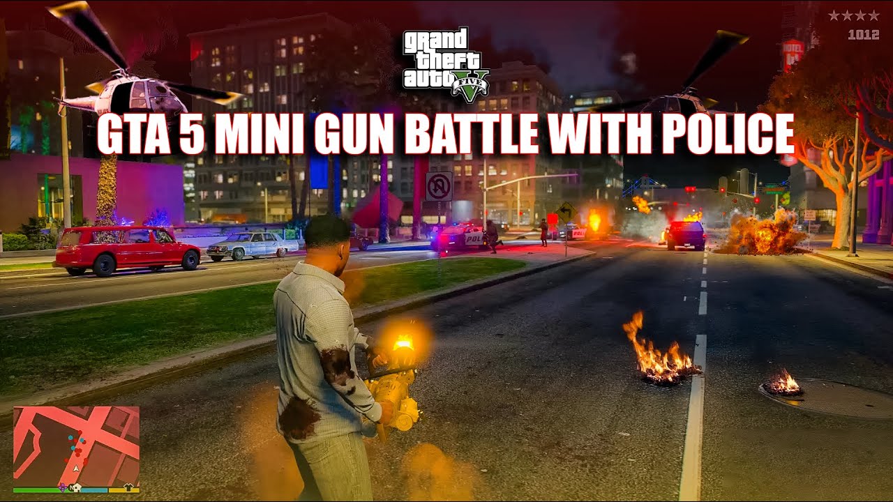 GTA 5 MINI GUN BATTLE WITH POLICE 6 STAR ESCAPE